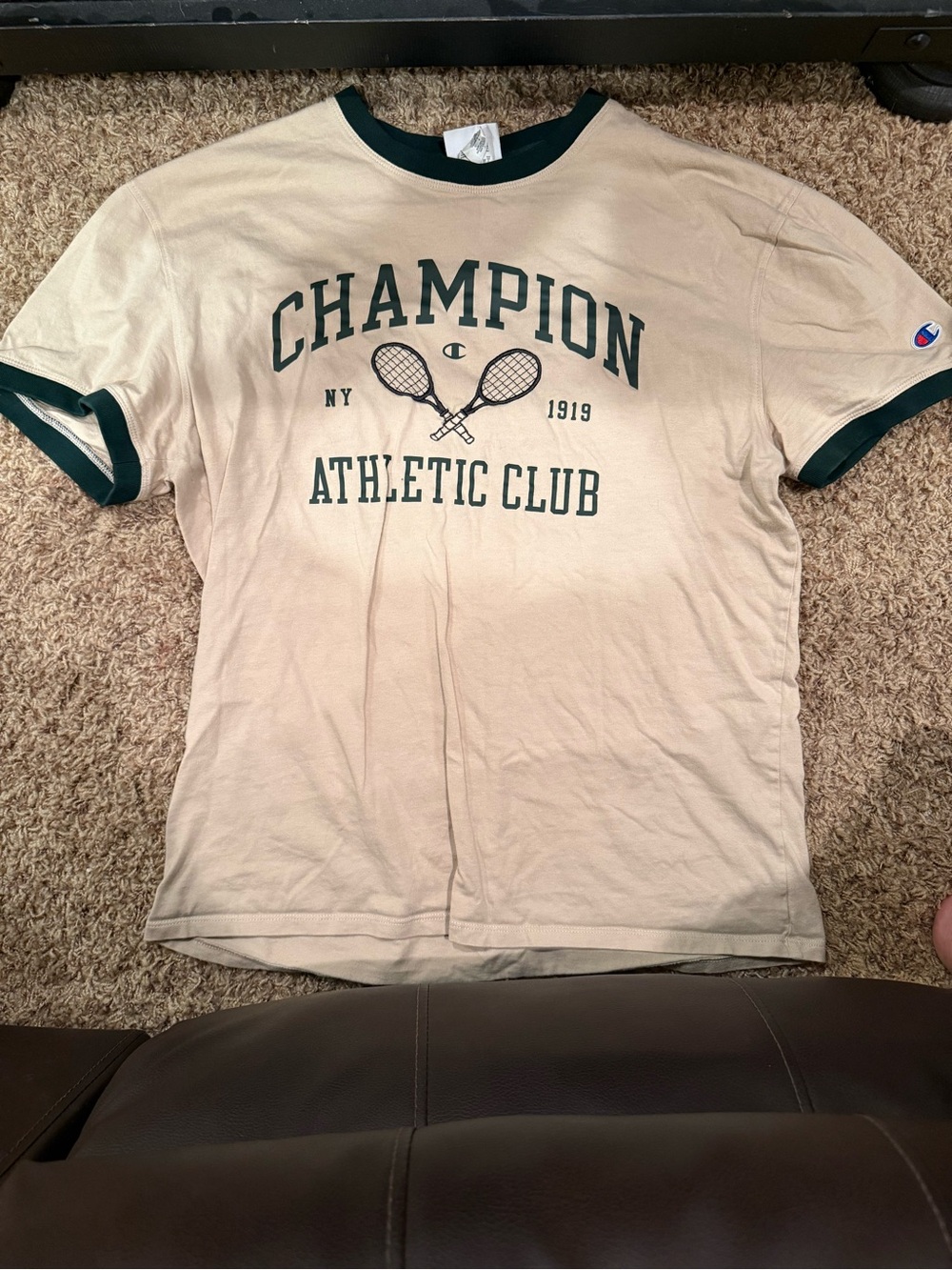 Champion Cream Ringer Tee with Dark Green Trim - Athletic Club Graphic
